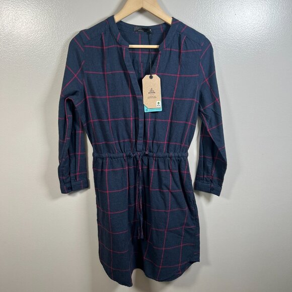 Prana Loop to Pines Dress Size XS Flannel Plaid Blue Casual Comfy Outdoor - Picture 1 of 11